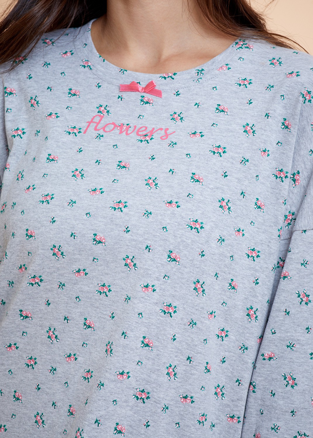 Flowers Rib Night Dress כותונת 100% כותנה (Pajamas)
