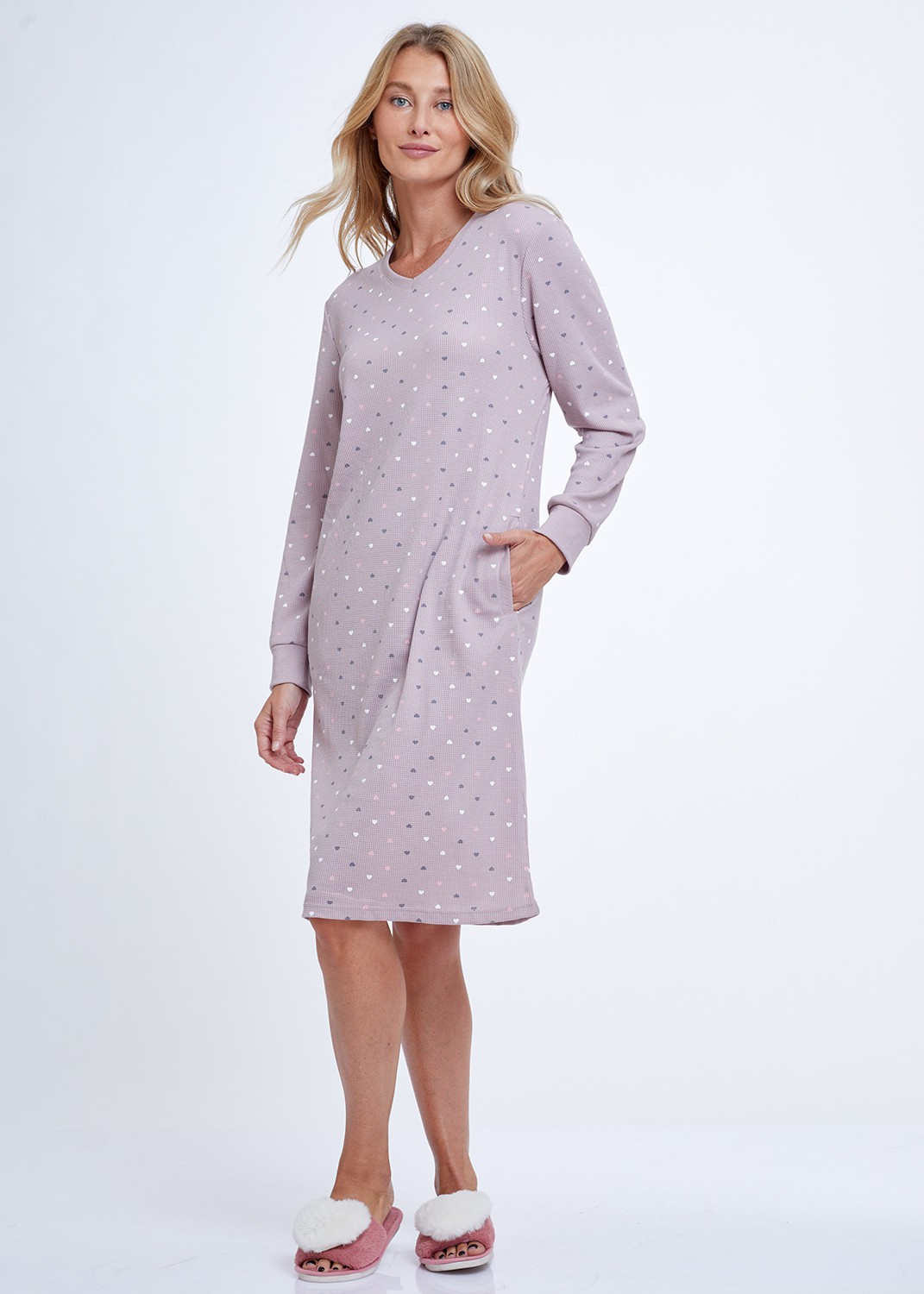Hearts Waffle Night Dress כותונת 100% כותנה (Pajamas)
