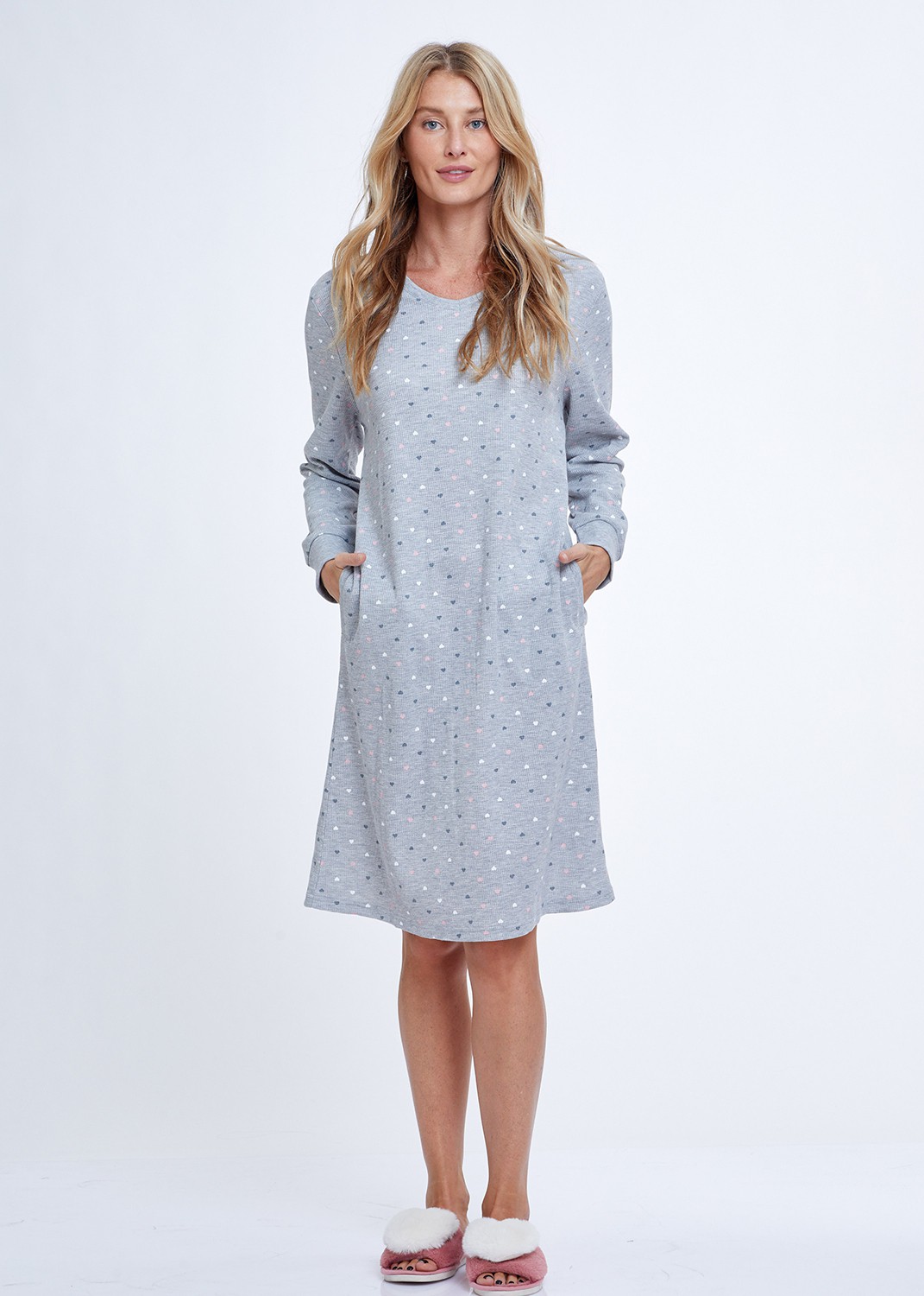 Hearts Waffle Night Dress כותונת 100% כותנה (Pajamas)