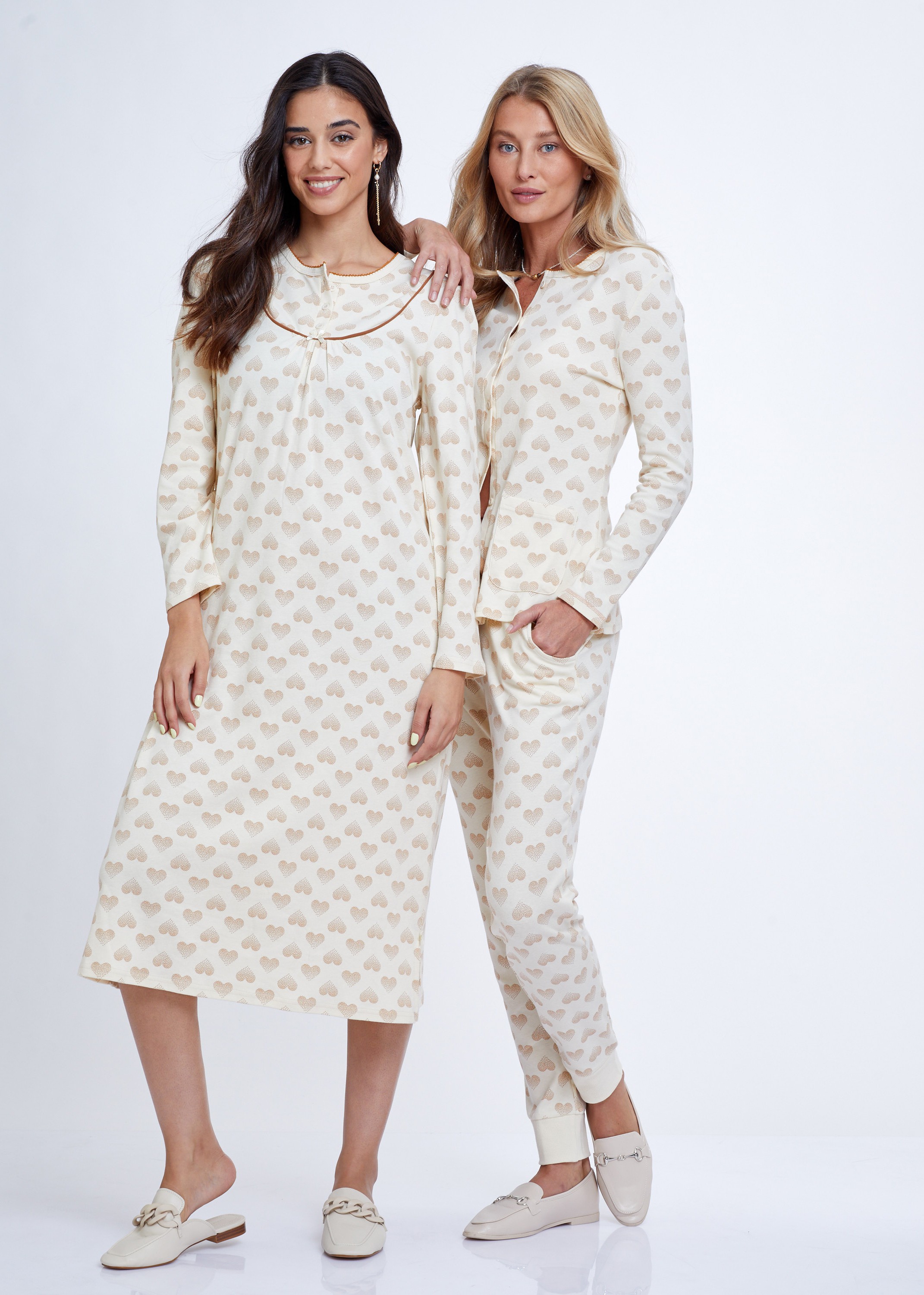 סט פיג'מה Dots Hearts Button 100% כותנה (Pajamas)
