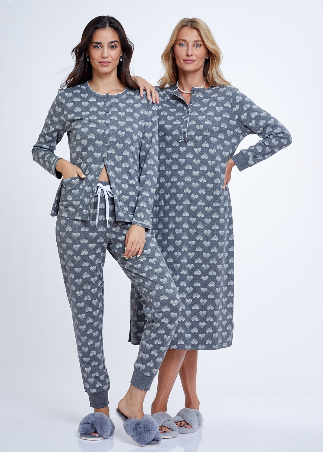 סט פיג'מה Dots Hearts Button 100% כותנה (Pajamas)