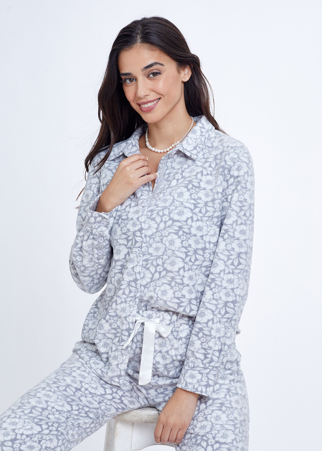 סט פיג'מה מכופתרת בהדפס פרחים (Pajamas)