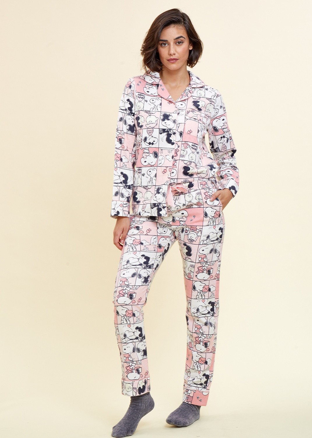 פיג`מה סנופי מאוהב אריג 100% כותנה (Pajamas)