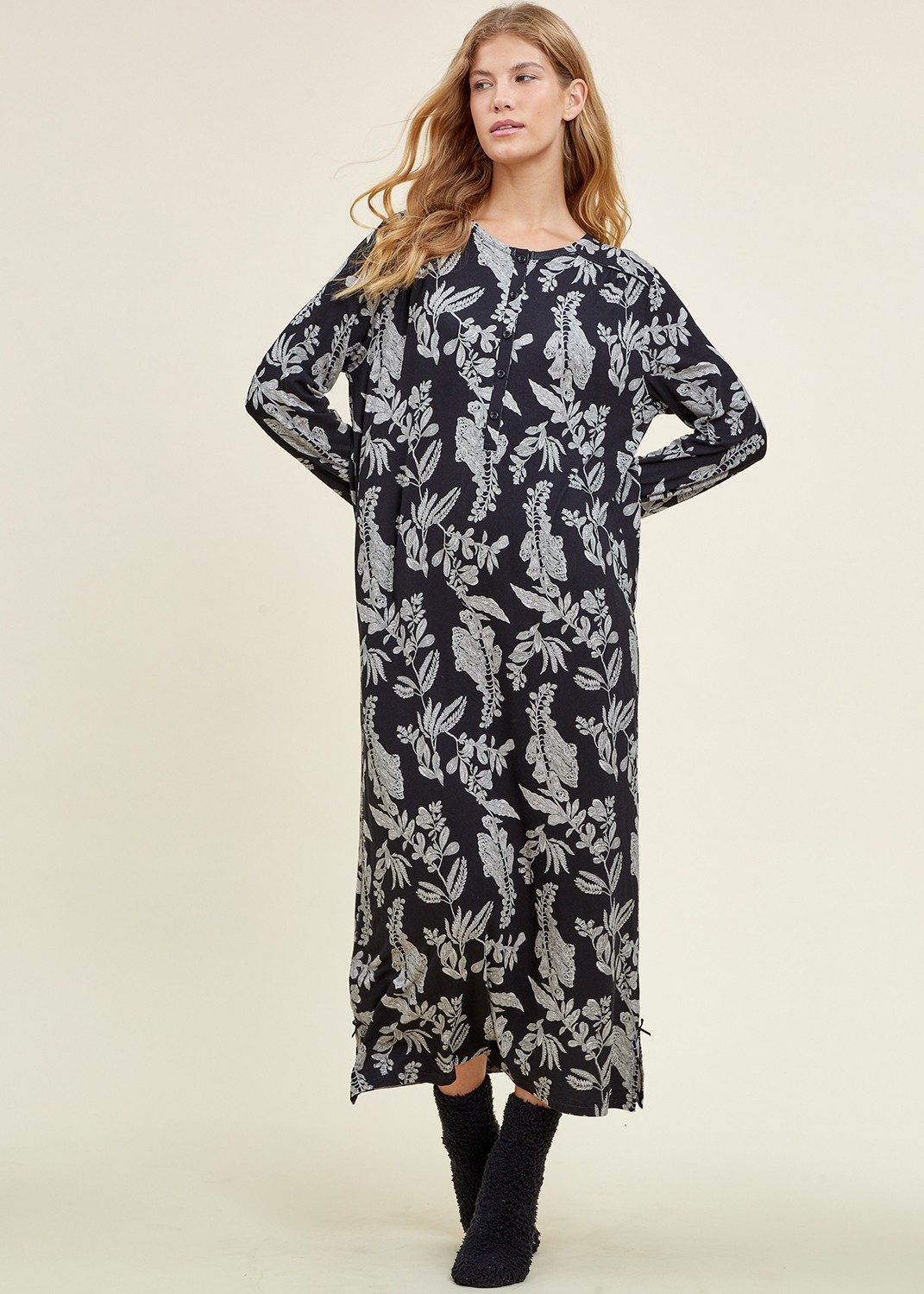 כותונת פרחונית כפתורים ויסקוזה (Pajamas)