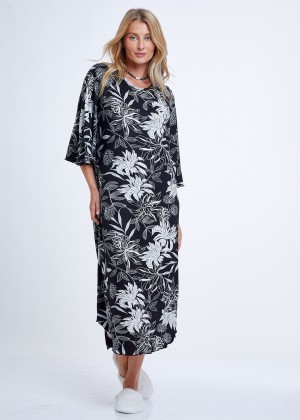 גלביה פרחונית מבד ויסקוזה Leave Bat Viscose Night Dress (Pajamas)