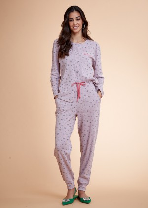 סט פיג'מה 100% כותנה Flowers Rib Buttons PJ (Pajamas)