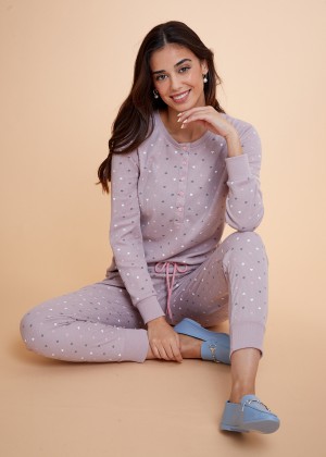 סט פיג'מה 100% כותנה Hearts Waffle Buttons PJ (Pajamas)