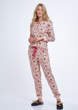 סט פיג'מה בהדפס לבבות 100% כותנה (Pajamas)