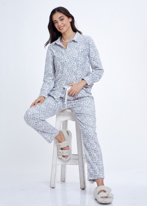 סט פיג'מה מכופתרת בהדפס פרחים (Pajamas)