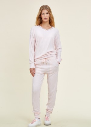 פיג`מה פסים תחרה סריג (Pajamas)