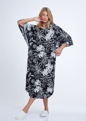 גלביה פרחונית מבד ויסקוזה Leave Bat Viscose Night Dress (Pajamas)