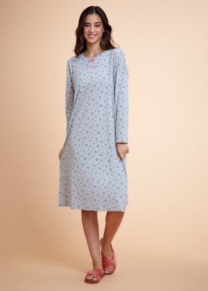 Flowers Rib Night Dress כותונת 100% כותנה (Pajamas)