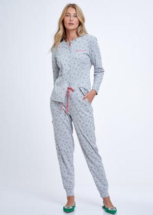 סט פיג'מה 100% כותנה Flowers Rib Buttons PJ (Pajamas)