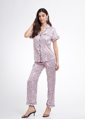 חליפת פנאי מנומרת מכנס ארוך סאטן (Pajamas)